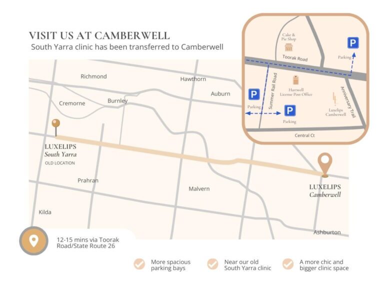 Luxe Lips Camberwell clinic location map