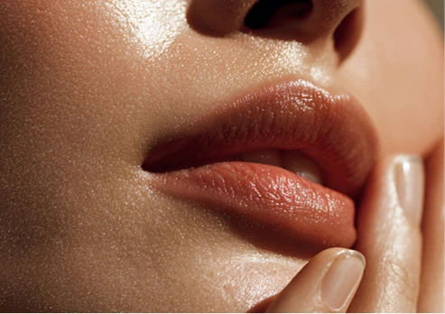 Close up of glossy lips during a lip enhancement consultation in Melbourne