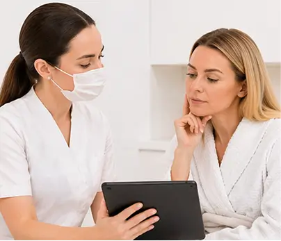 Skin specialist discussing pigmentation and texture concerns during a Picosure laser packages consultation