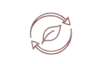 Circular arrow and leaf icon representing how skin may appear more balanced and revitalised over time.