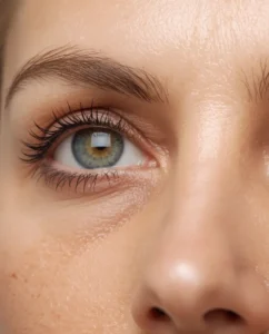 Close-up of a woman's eye and under-eye area for tear trough treatment in Melbourne
