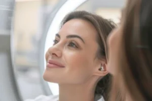 A close-up of a patient receiving Morpheus8 treatments at Luxe Lips