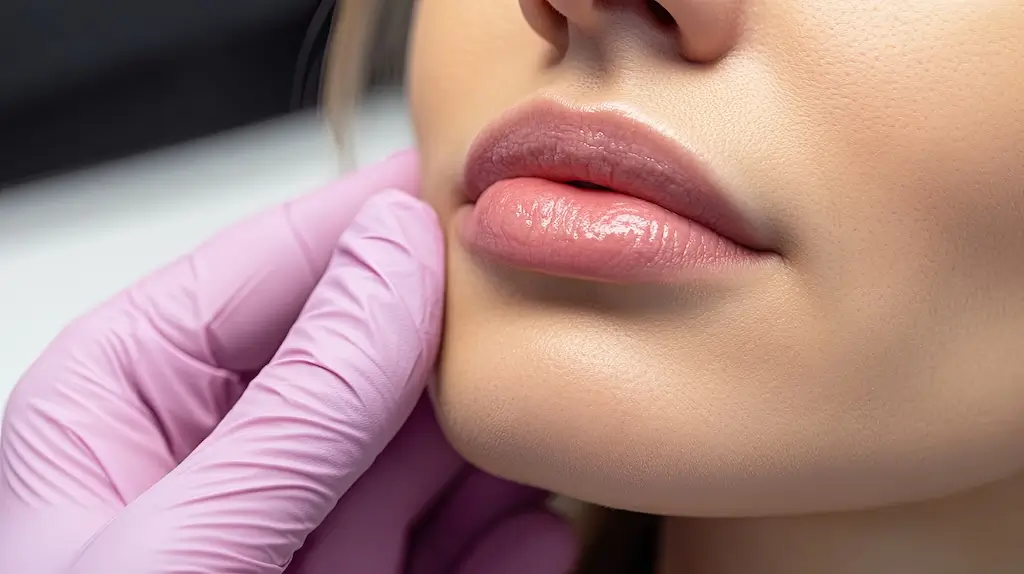 lip enhancement techniques example showing overfilled lips with blurred border and uneven shape