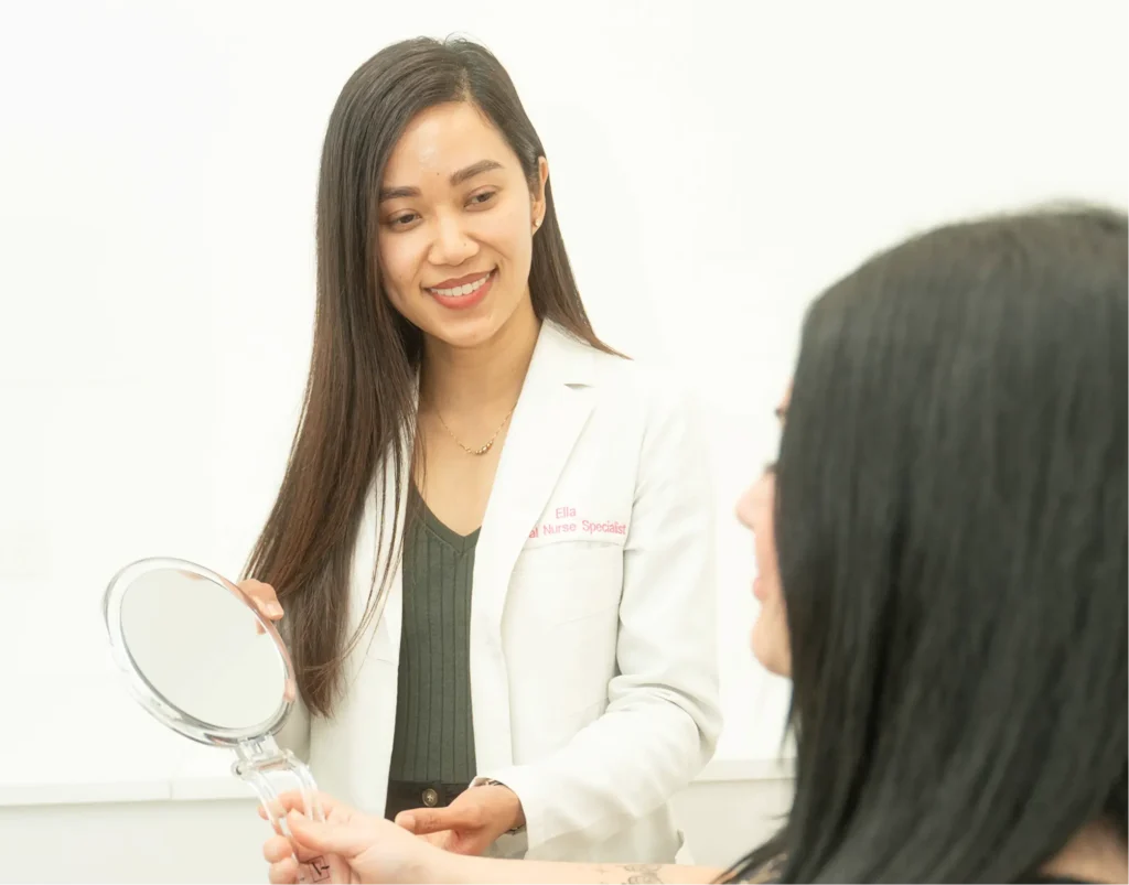 Nurse and patient during a consultation at Luxe Lips cosmetic clinic