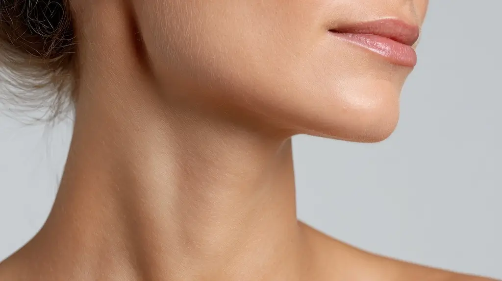 Close up of a defined jawline and neck representing healing and results after jawline filler aftercare