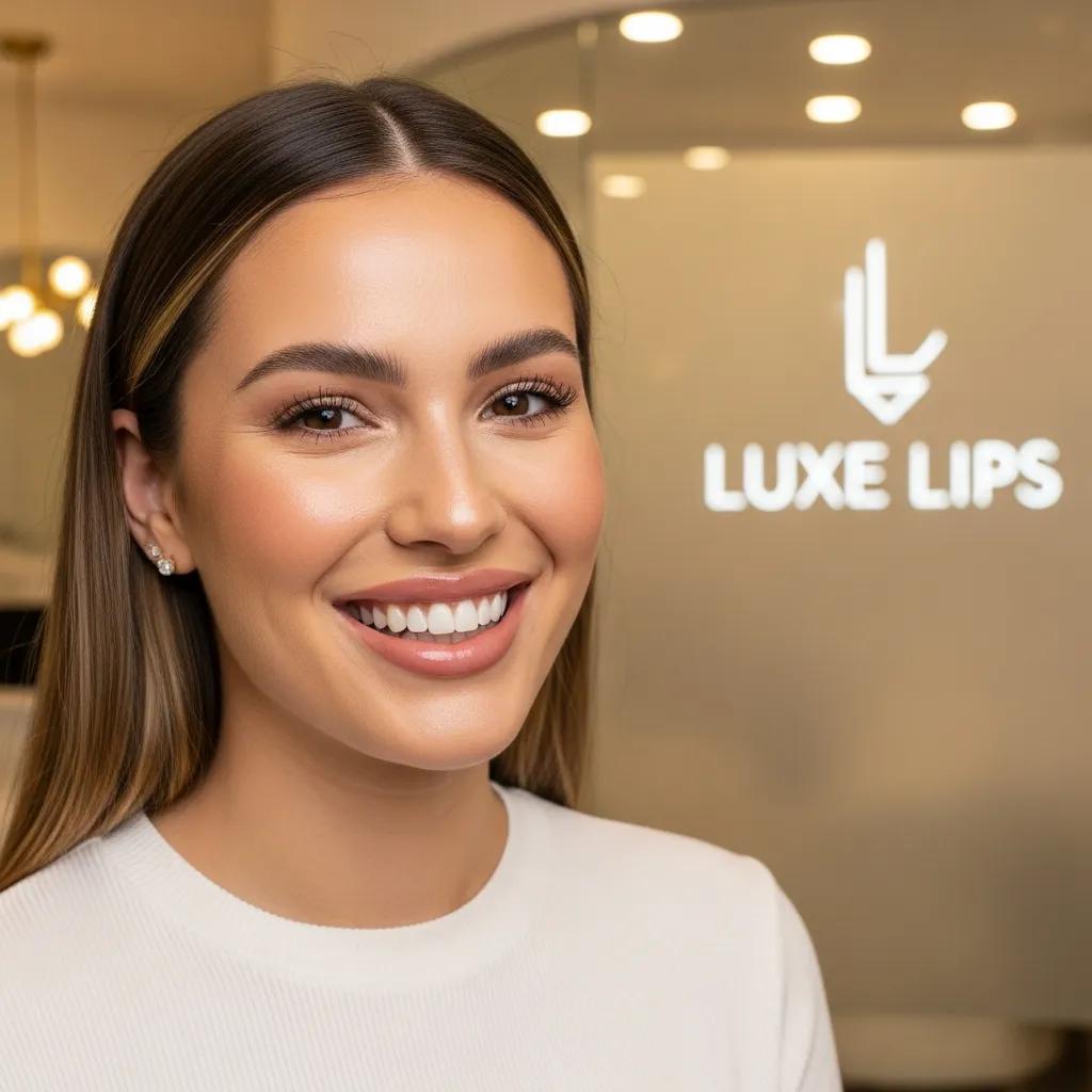 Satisfied client smiling after a successful cosmetic treatment at Luxe Lips