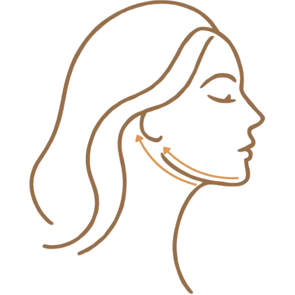 Soft jawline definition and loss of contour along the lower face