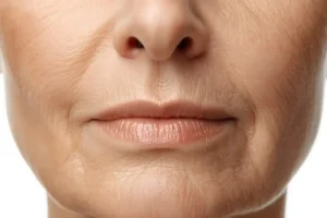 Close-up of lips and lower face showing fine lines and wrinkles around the mouth, illustrating what are wrinkle treatments and common signs of skin ageing treated with cosmetic procedures