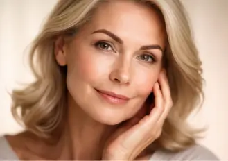 Close-up portrait of a woman with smooth skin, representing the goal of skin quality and tissue repair support.