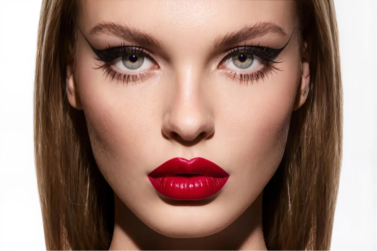 Close-up of a woman's lips showing defined shape and a sharp lip border