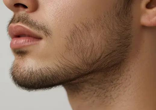 Profile of a man's jawline and chin, the focus of male facial balance treatments