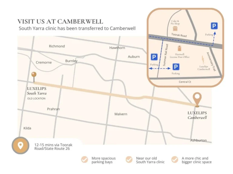 Luxe Lips Camberwell clinic location map